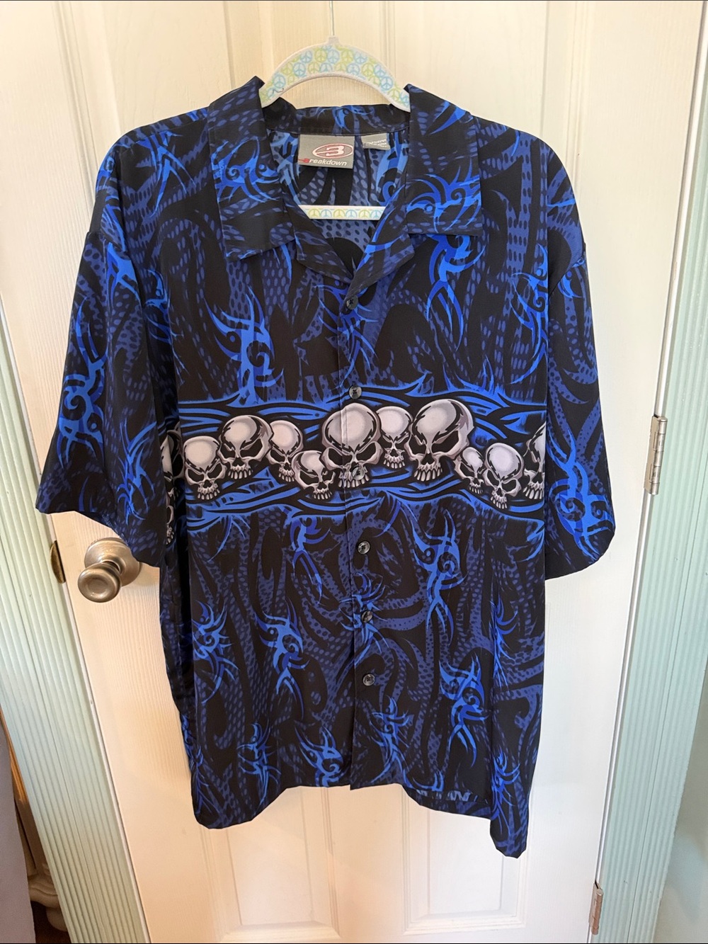 Breakdown vintage Blue & Black Skull-Stripe Short-Sleeve Button Shirt
